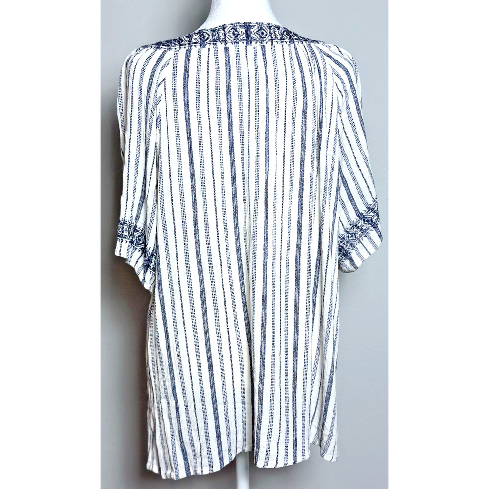 Knox Rose Womens Cream Navy Stripped Bohemian‎ Womens Casual Oversized Top XXL - Picture 8 of 16